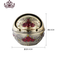 封后欧式复古创意锌合金球形带盖卧室可爱烟灰缸时尚个性家居防风烟盅 青古铜红花大号摆件