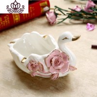 封后欧式陶瓷天鹅摆件烟灰缸家用时尚家居客厅创意个性潮流装饰品摆设 粉色单个(左右款随机)
