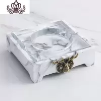 封后烟灰缸创意个性潮流欧式轻现代客厅家用带盖大理石纹烟缸 白色鹿头烟灰缸摆件