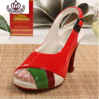 封后可爱卡通创意个性女生陶瓷鞋子烟灰缸多功能迷你家居礼品摆件 高跟鞋烟灰缸-B红白色