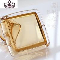 封后玻璃水晶烟灰缸大号彩色创意雪茄烟盅个性潮流家用客厅ins礼品物 大号豪华双层琥珀色边长12.5cm大号烟缸摆件
