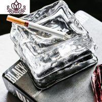 封后北欧风创意水晶玻璃烟灰缸创意锤纹方形款客居酒店办公室装饰摆件 方形透明色锤文烟灰缸
