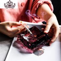 封后北欧风创意水晶玻璃烟灰缸创意锤纹方形款客居酒店办公室装饰摆件 方形酒红色锤文烟灰缸