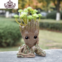 封后北欧风多肉花盆可爱创意个性办公桌盆栽笔筒摆件网红仿真绿植盆景 千支叶树人套餐 中花盆容器