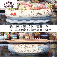 封后新款大口径多肉花盆创意拼盘盆粗陶透气盆手绘肉肉花盆群生盆 拼盘2个款式7 大花盆容器