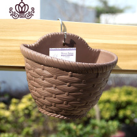 封后挂墙壁花盆免打孔创意壁挂水培绿植阳台花盆架塑料藤编加厚半挂盆 咖啡色 HG-3052小号(搭配S钩)花盆容器