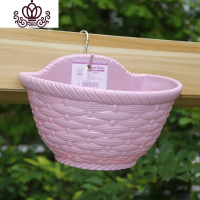 封后挂墙壁花盆免打孔创意壁挂水培绿植阳台花盆架塑料藤编加厚半挂盆 粉紫色 HG-3052小号(搭配S钩)