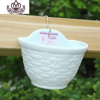 封后挂墙壁花盆免打孔创意壁挂水培绿植阳台花盆架塑料藤编加厚半挂盆 青玉色 HG-3052小号(搭配S钩)