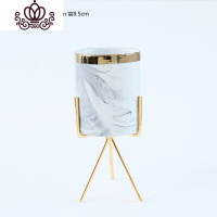 封后薇艺 陶瓷花盆INS风北欧创意简约花器金属落地式花架多肉植物盆景 白灰 中等