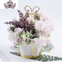 封后薇艺 陶瓷花盆INS风北欧创意简约花器金属落地式花架多肉植物盆景 爱尔米手提紫色含仿真花成品 中等花盆容器