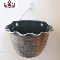 封后壁挂花盆浪花边复古喷漆吊篮盆塑料扫漆储水绿萝吊兰盆吸水懒人盆 复古银色送V挂钩+无痕钉 特大