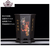封后紫砂花盆精品兰花盆建兰墨兰君子兰盆高脚兰盆栽陶瓷兰花专用盆 B款黑色六方点彩带底座 尺寸如图介花盆容器