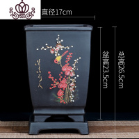 封后(FENGHOU)封后紫砂花盆精品兰花盆建兰墨兰君子兰盆高脚兰盆栽陶瓷兰花专用盆 M款黑色四方点彩带底座 尺花盆容器