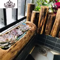 封后多肉木头花盆原生态树根木石斛长方形创意个性盆景玉坠生石花盆 40cm木槽花盆直径约13-15cm 大