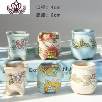 封后景德镇多肉花盆套装组合粗陶透气10cm手绘肉肉专用大口径 六个手绘拇指盆批发 中等