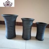 封后古典手工黑陶大号兰花盆兰花专用透气泥盆君子兰老式陶瓷盆泥瓦盆 特惠美人腰小号2个装送沥水罩 中等花盆容器