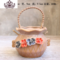 封后(FENGHOU)封后陶瓷花篮创意手提篮子手工多肉花盆个性花插提篮绿萝盆栽壁挂花瓶 提篮捏花卡其1 中等花盆容器