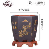 封后宜兴紫砂花盆兰花盆带托盘盆室内君子兰文竹盆陶瓷花盆兰花专用盆 TS-六方黑色 大花盆容器