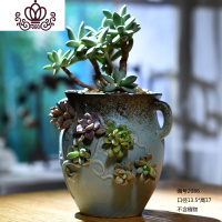 封后创意陶瓷多肉植物老桩肉肉粗陶吸水花盆室内阳台高盆陶盆花器 浅灰色2086创意 中等花盆容器