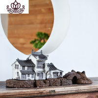 封后新中式禅意复古创意绿植盆景花盆鱼缸造景装饰家居办公室摆件 梦江南全套不含植物托盘 中等