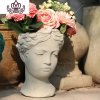 封后创意人像复古欧式艺术花瓶水泥头像花盆维纳斯希腊女神像摆件 水泥本色 大
