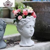 封后创意人像复古欧式艺术花瓶水泥头像花盆维纳斯希腊女神像摆件 浅灰色 大