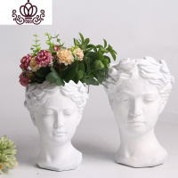 封后创意人像复古欧式艺术花瓶水泥头像花盆维纳斯希腊女神像摆件 白色小号21cm高 大花盆容器