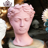 封后(FENGHOU)封后创意人像复古欧式艺术花瓶水泥头像花盆维纳斯希腊女神像摆件 粉红色 大花盆容器