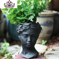 封后创意人像复古欧式艺术花瓶水泥头像花盆维纳斯希腊女神像摆件 黑色 大花盆容器