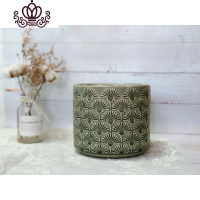 封后MimiHome北欧冰裂蒲公英花盆家居陶瓷摆件彩色花盆绿植花器 深绿色蒲公英[口径17CM高15CM] 大花盆容器