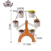 封后多肉植物陶瓷小花盆套装组合北欧简约创意个性长方形室内白色盆器 木架摩天轮套装(不含植物) 中等