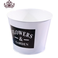 封后田园复古做旧花盆铁皮桶花桶铁艺鲜花铁桶花店装饰摆件养花筒 A款白色 大花盆容器
