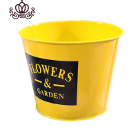 封后田园复古做旧花盆铁皮桶花桶铁艺鲜花铁桶花店装饰摆件养花筒 A款黄色 大花盆容器