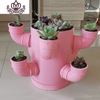 封后PVC管道创意多肉花盆花架绿萝多层立体花架阳台种植架DIY创意花盆 玫红色粉色二层 35-40CM