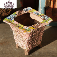 封后创意延熹手绘多肉花盆透气粗陶彩花个性造型群生大花盆 紫色 大花盆容器