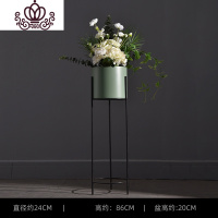 封后北欧简约铁艺落地式客厅金属花盆装饰摆设绿萝植物花架花瓶摆件大 大号绿桶黑脚+花套组B(白色圆舞曲) 中花盆容器
