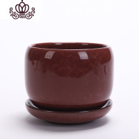 封后(FENGHOU)封后果冻色紫砂多肉植物冰裂彩釉陶瓷花盆托盘水土培手工花器 玫瑰红+托盘 小花盆容器
