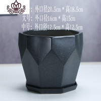 封后(FENGHOU)封后花盆陶瓷北欧简约现代大号白色亚光室内绿萝专用托盘家用 钻石亚黑9012 中等花盆容器