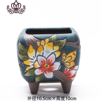 封后韩式多肉花盆手捏手绘韩国手工大小延禧透气粗陶陶瓷免邮多肉花盆 W33-4 中等