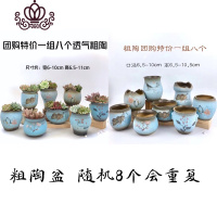封后(FENGHOU)封后麦饭石花盆方款可爱透气粗陶田园桌面阳台大中小套组多肉花盆 驼色蓝底手绘随机8个 中等花盆容器