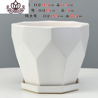 封后多边形陶瓷花盆特大号带分体托盘简约创意家用阳台绿萝 228哑白(配陶瓷托盘) 特大花盆容器