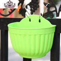 封后挂式花盆简约加厚树脂塑料吊盆挂盆吊兰花盆垂吊绿萝月季玫瑰花盆 绿色6个(配挂钩) 特大[口长24.5CM]花盆容器