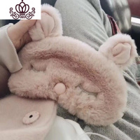封后逆天萌!少女心毛绒卡通居家遮光眼罩 飞行睡眠家居日用西班牙O 毛绒兔子