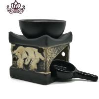 封后精油灯泰国大象陶瓷香薰炉大容量熏香炉精油炉檀香炉院香薰灯 香薰炉+蜡烛托黑大象炉香薰灯炉/器具