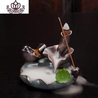 封后创意陶瓷倒流香炉流烟室内点香座回流香炉香茶道家用香薰摆件禅意 荷塘月色-喜鹊2用