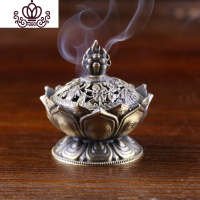 封后仿古铜合金莲花盘香炉供佛 家用香熏炉熏香炉迷你檀香炉茶道摆件 大瓣莲花青古色香薰灯炉/器具