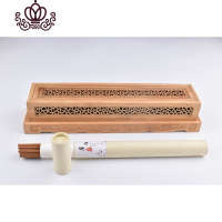 封后楠竹线香盒双层木制卧香炉沉香檀香插茶道家用镂空卧式熏香盘香炉 镂空雕花线香盒+20克崖柏