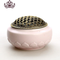 封后冰裂窑变香薰炉陶瓷佛具手工仿古合金薰香线香檀香沉香熏香炉礼品 莲瓣素陶粉红香炉香薰灯炉/器具