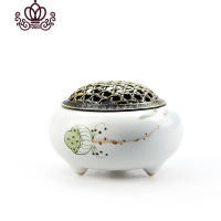封后冰裂窑变香薰炉陶瓷佛具手工仿古合金薰香线香檀香沉香熏香炉礼品 手绘汝窑香炉荷藕