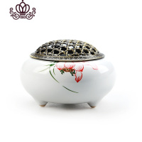 封后冰裂窑变香薰炉陶瓷佛具手工仿古合金薰香线香檀香沉香熏香炉礼品 手绘汝窑香炉莲籽